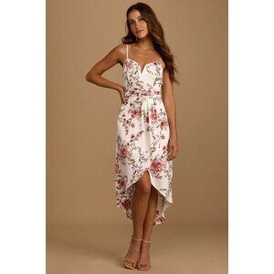 Lulus My Favorite Day Ivory Floral Print Tulip Skirt Midi Dress White - Size S